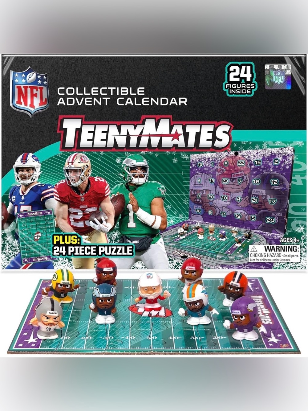 NIB NFL Advent Calendar TeenyMates Collectables 24 Figurines & 24 Pc Puzzle